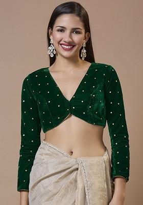 V Neck Full Sleeve Velvet Padded Ready To Wear Winter Blouse