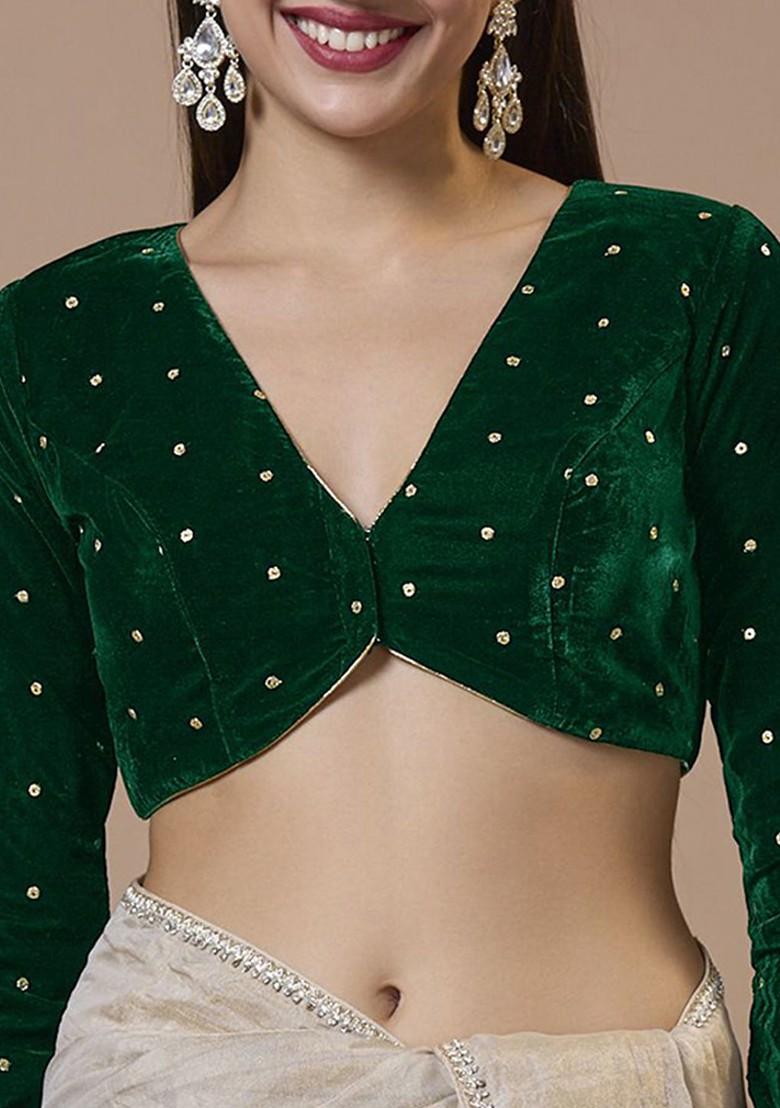 V Neck Full Sleeve Velvet Padded Ready To Wear Winter Blouse