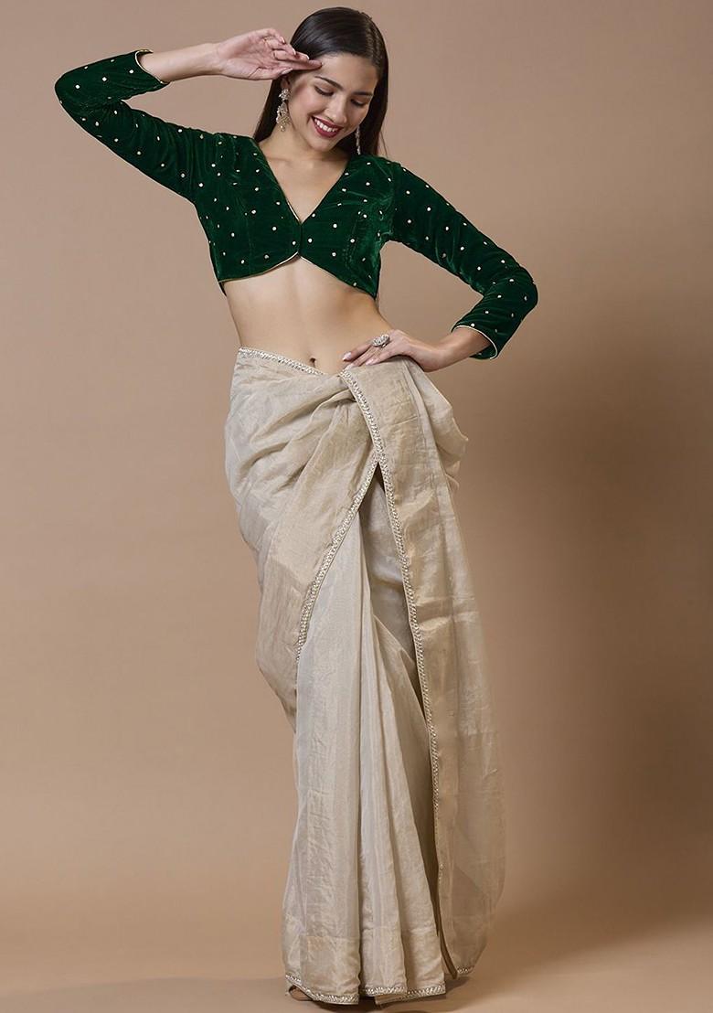 V Neck Full Sleeve Velvet Padded Ready To Wear Winter Blouse