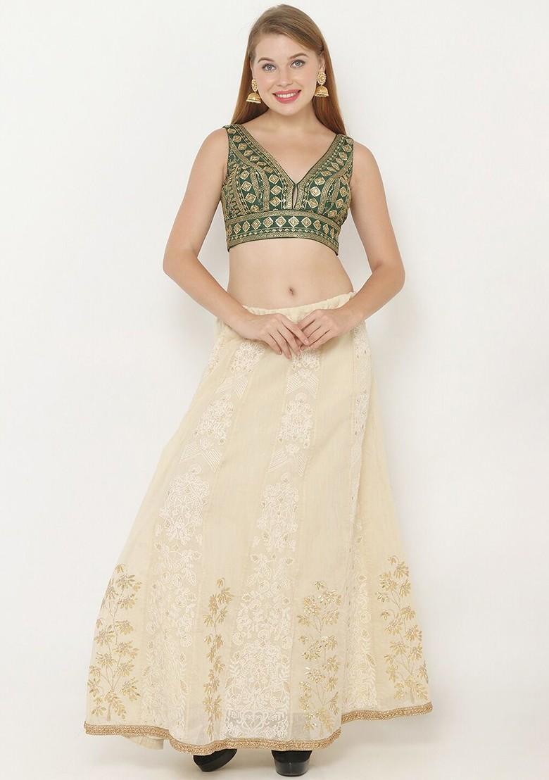 Women Green And Gold Colour Embroidered Padded Saree Blouse