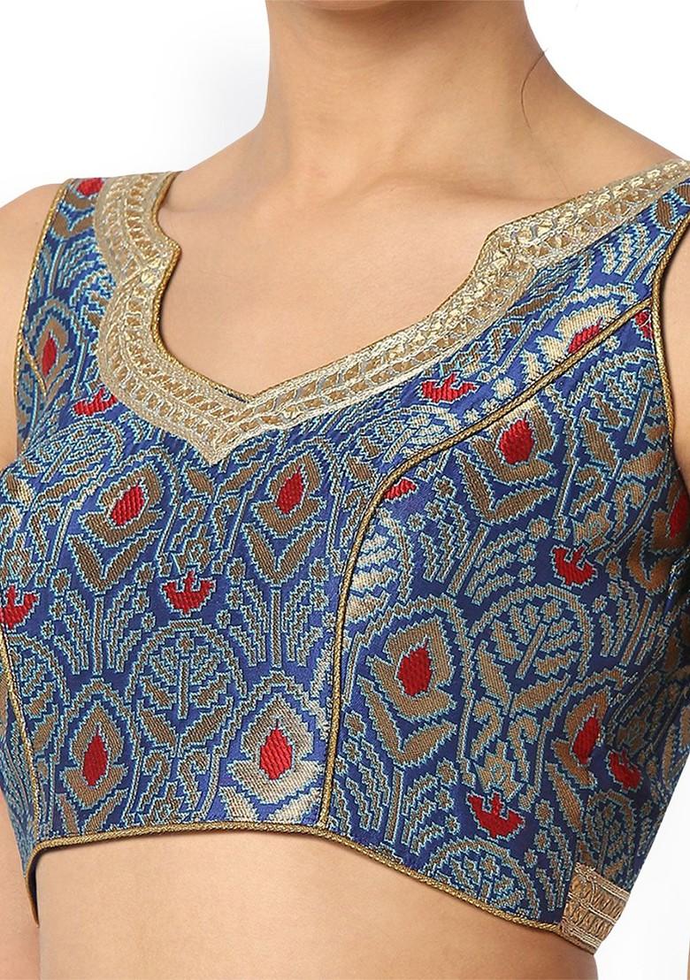 Woven Design Brocade Back Open Readymade Saree Blouse