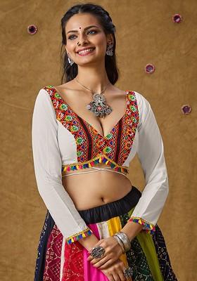 Garba Embroidered Padded Cotton Saree Blouse