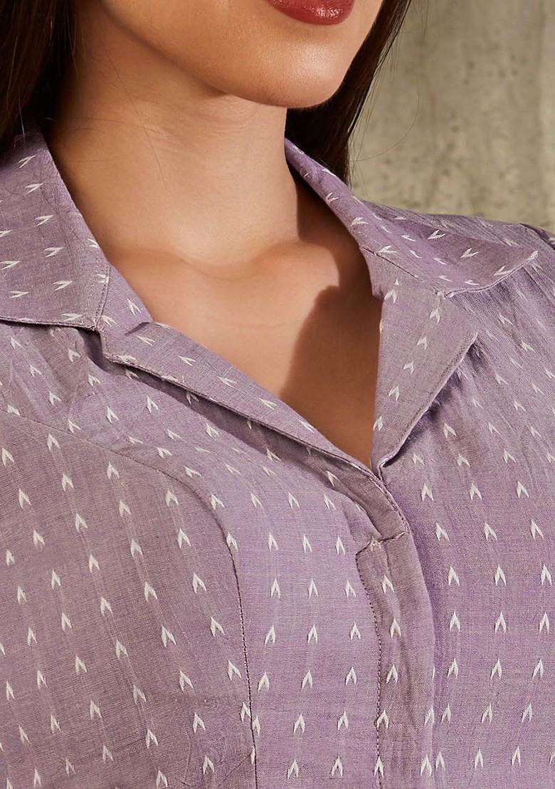 Ikat Printed Lapel Collar Cotton Saree Blouse