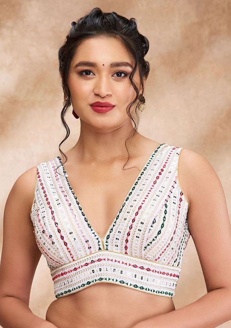 Embroidered Padded Saree Blouse - Indya