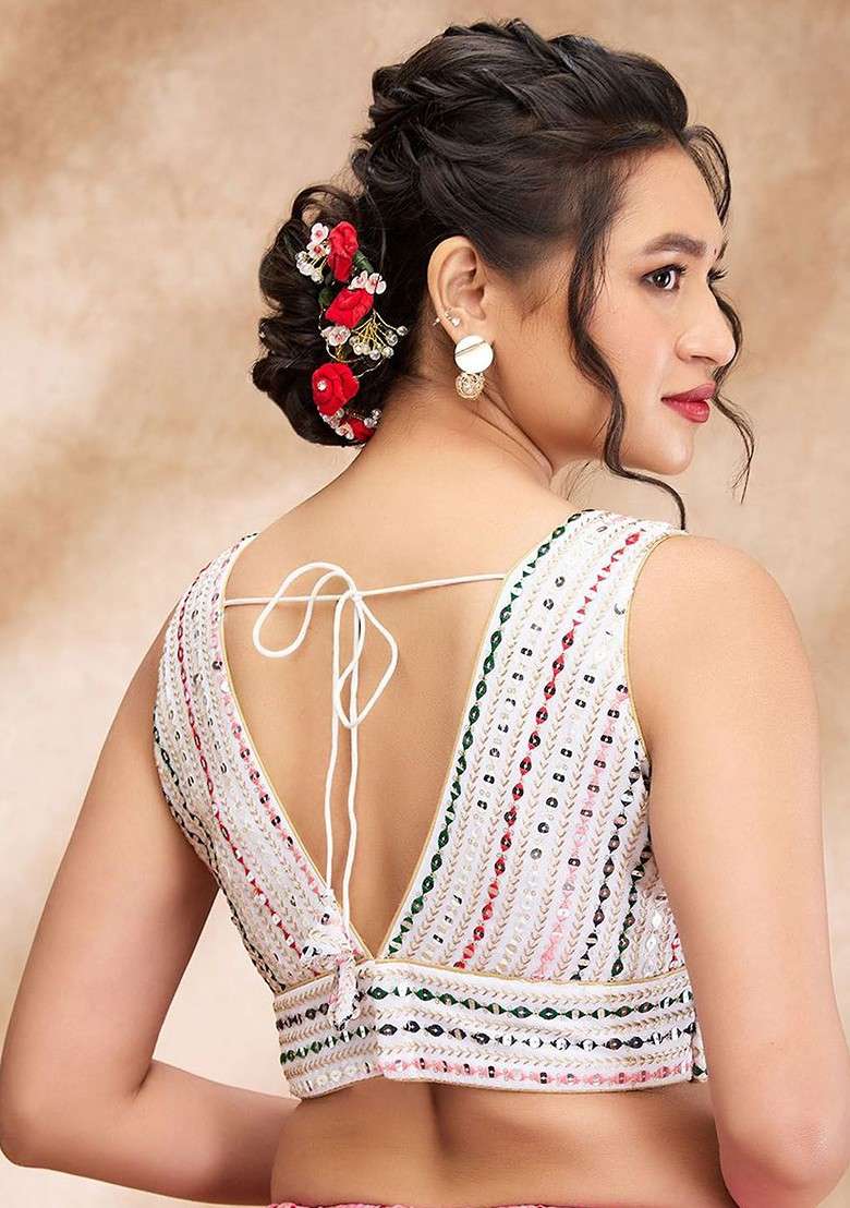 Embroidered Padded Saree Blouse - Indya