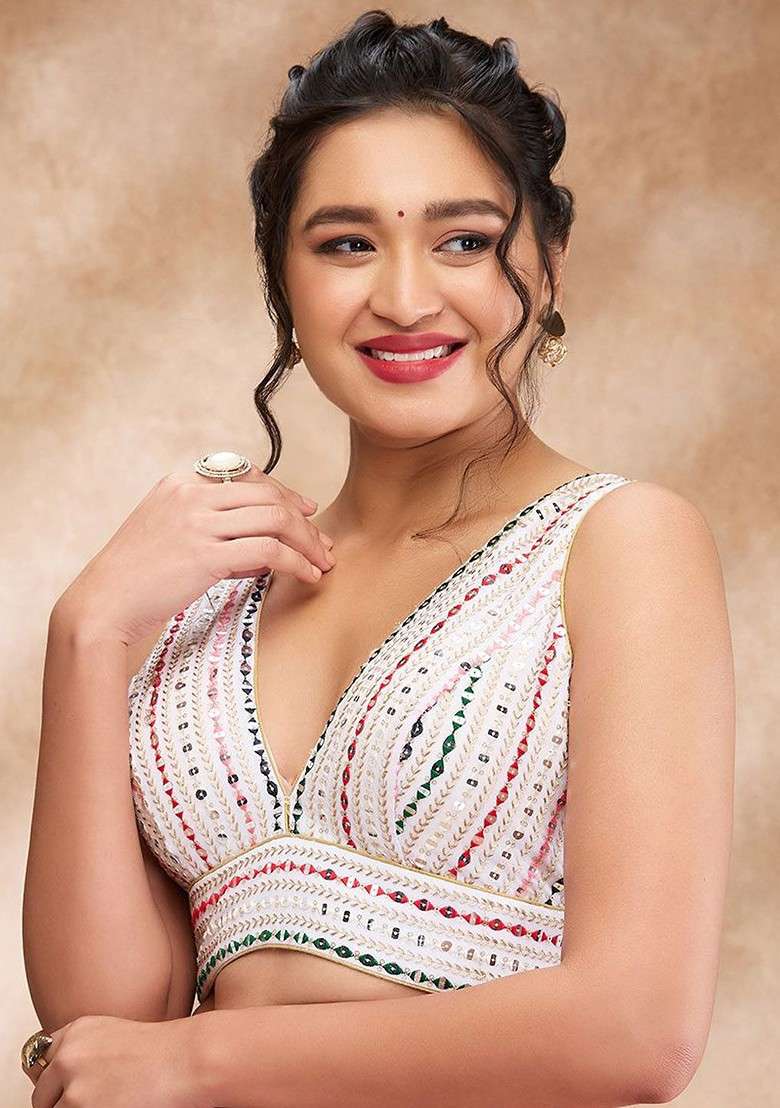 Embroidered Padded Saree Blouse - Indya