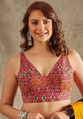 Geometric Iakt Printed Cotton Saree Blouse