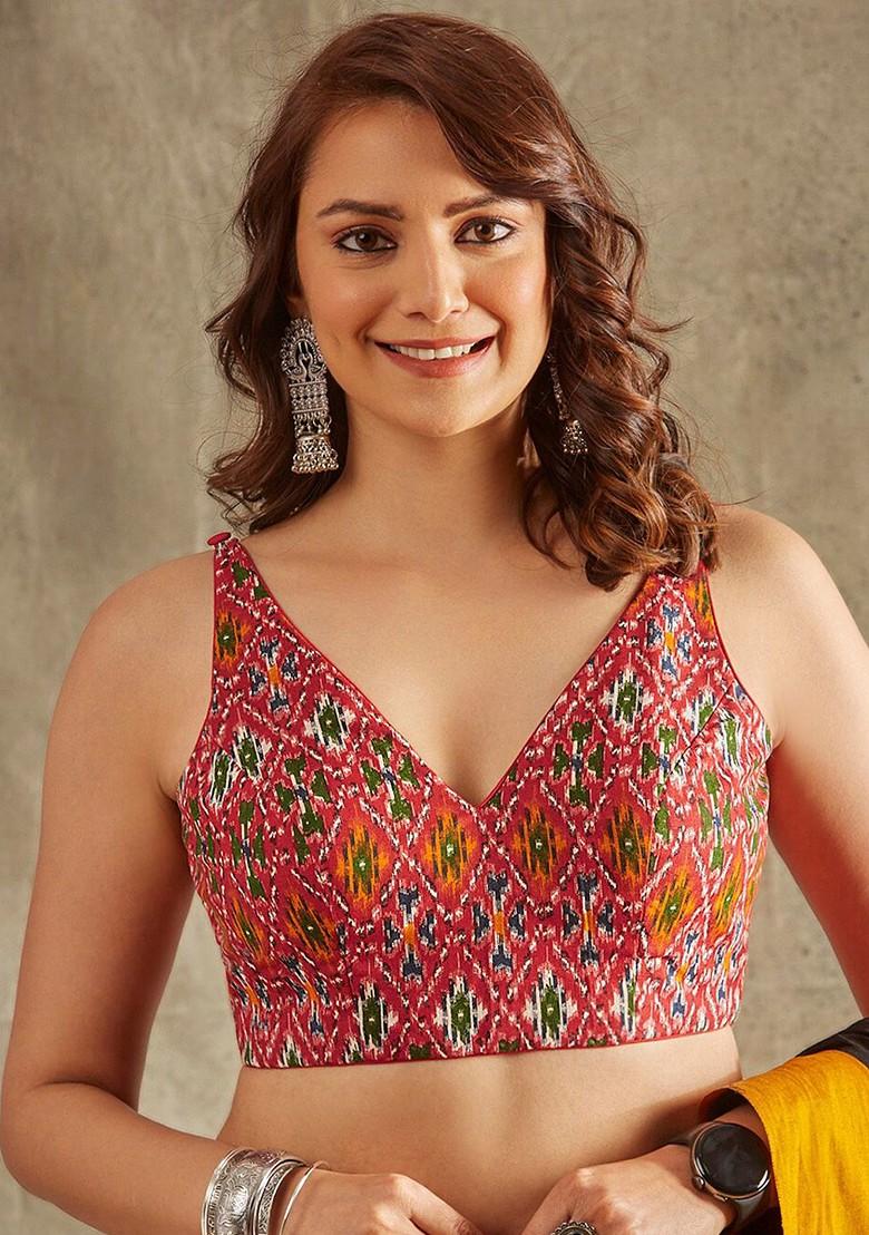 Geometric Iakt Printed Cotton Saree Blouse