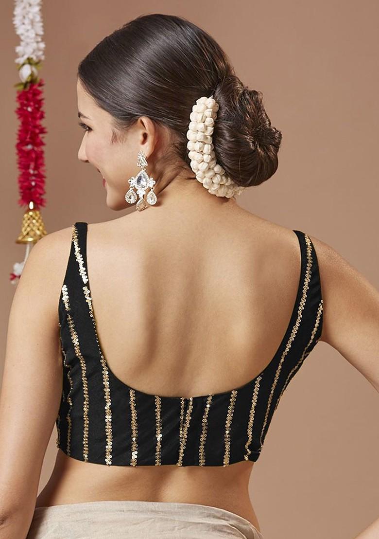 Women Sequinned Georgette Round Neck Padded Sleeveless Readymade Blouse