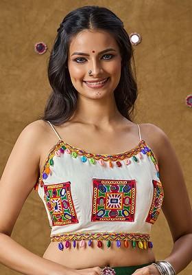 Garba Embroidered Padded Cotton Saree Blouse