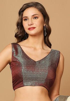 Woven Design Brocade V Neck Saree Blouse