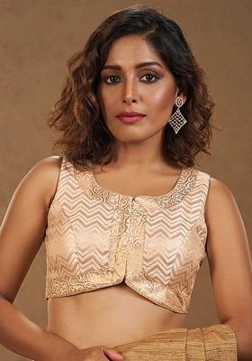 Woven Design Sleeveless Brocade Saree Blouse