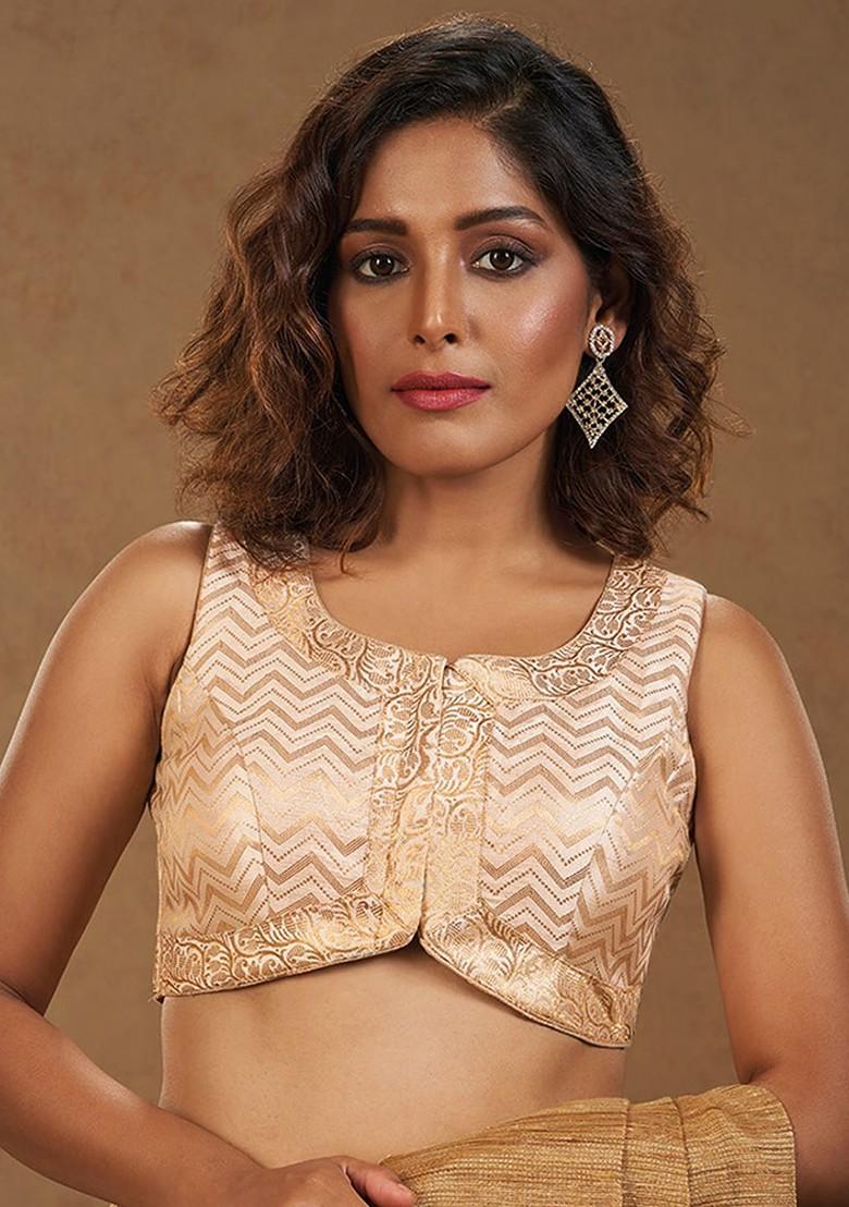 Woven Design Sleeveless Brocade Saree Blouse