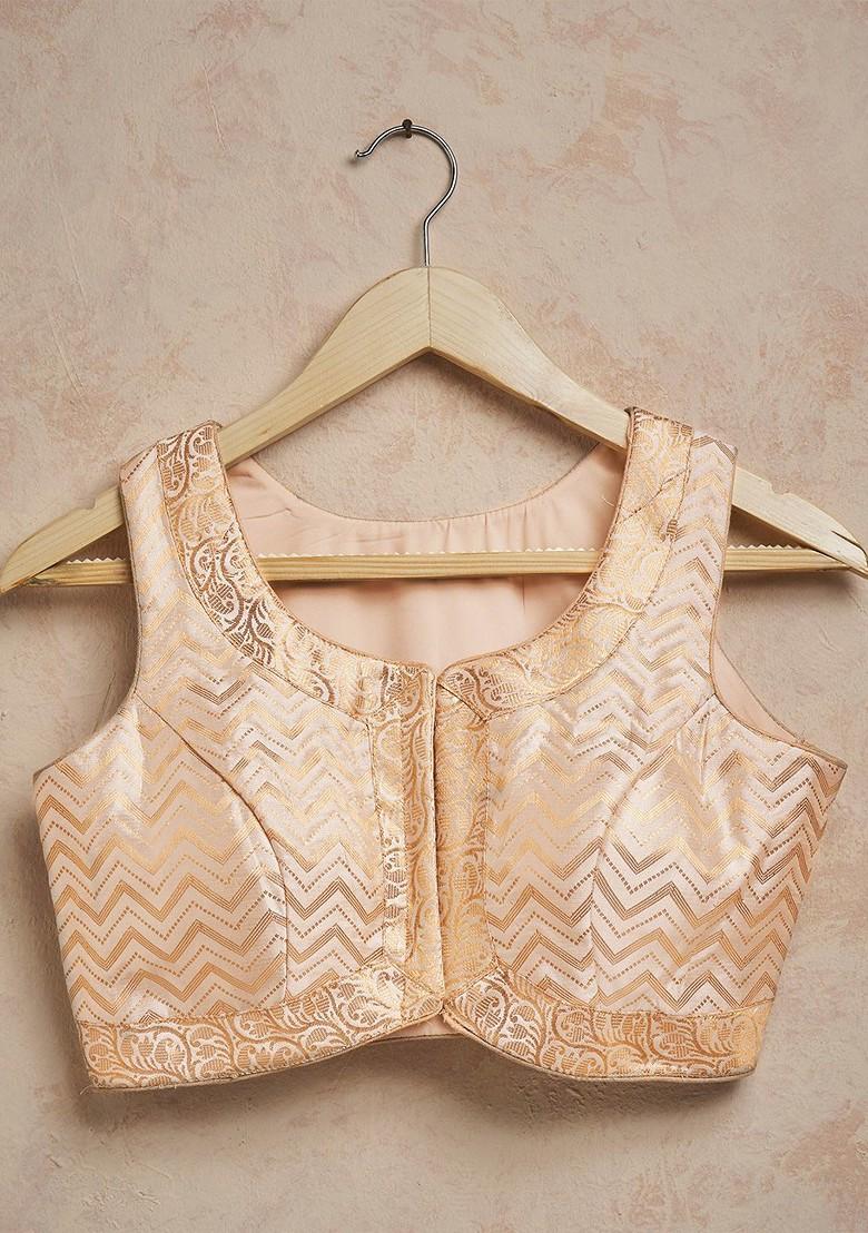 Woven Design Sleeveless Brocade Saree Blouse