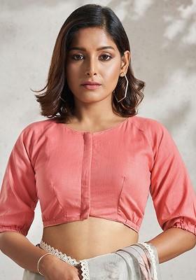 Round Neck Linen Saree Blouse