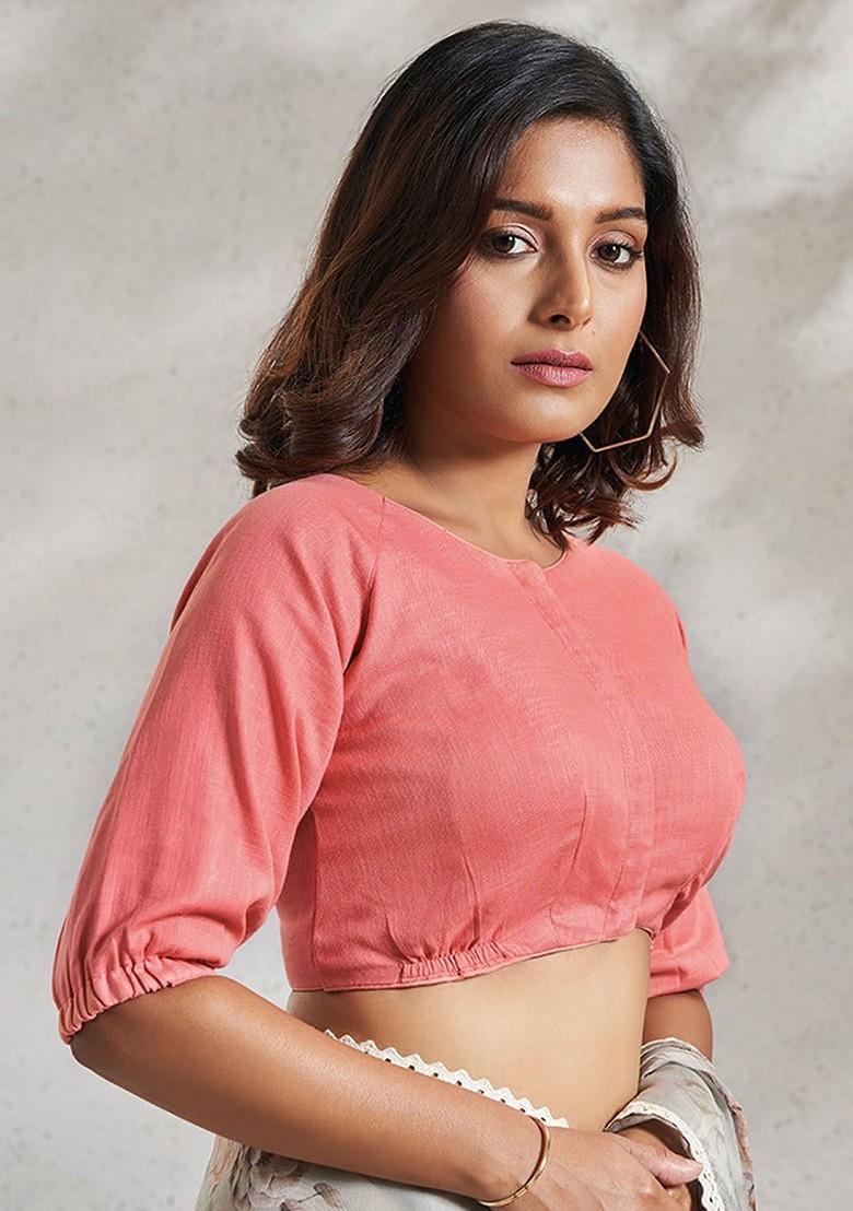 Round Neck Linen Saree Blouse