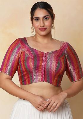 Sweetheart Neck Brocade Readymade Saree Blouse With Tie Ups