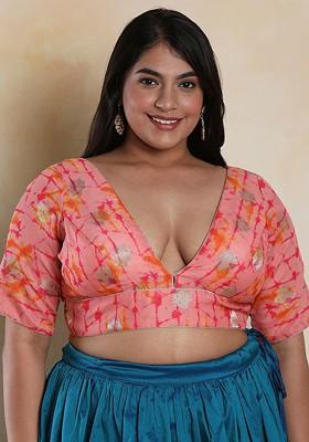 V Neck Woven Design Brocade Readymade Saree Blouse