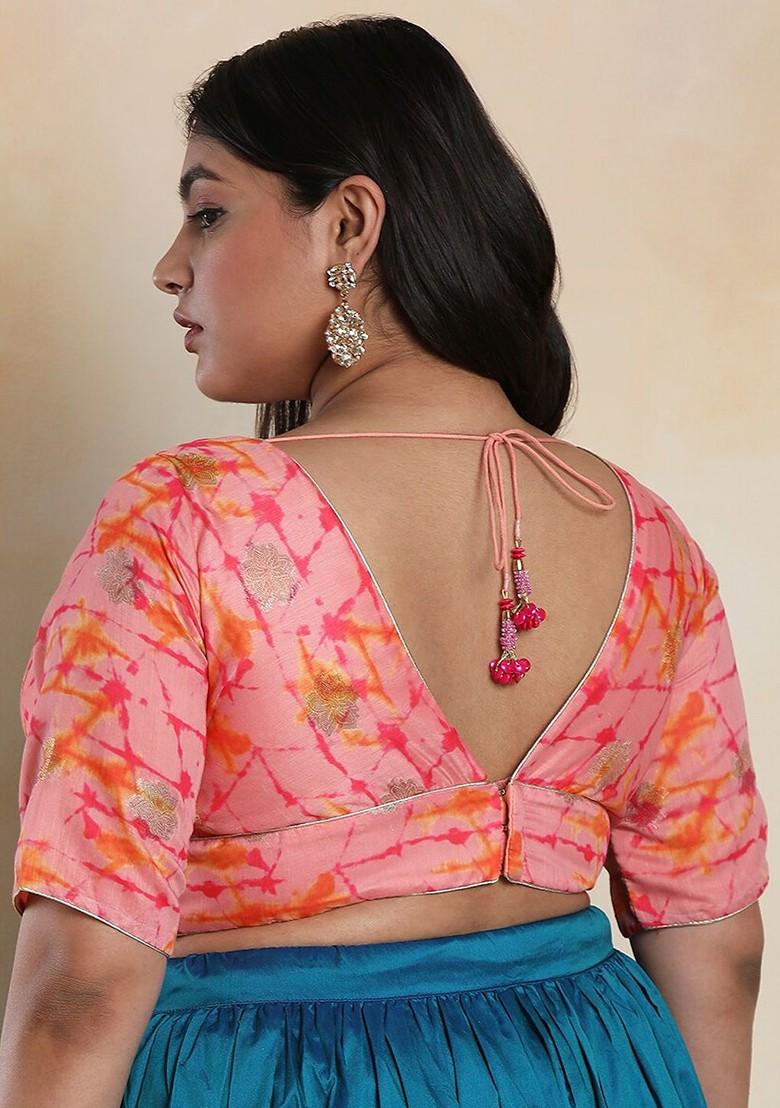 V Neck Woven Design Brocade Readymade Saree Blouse