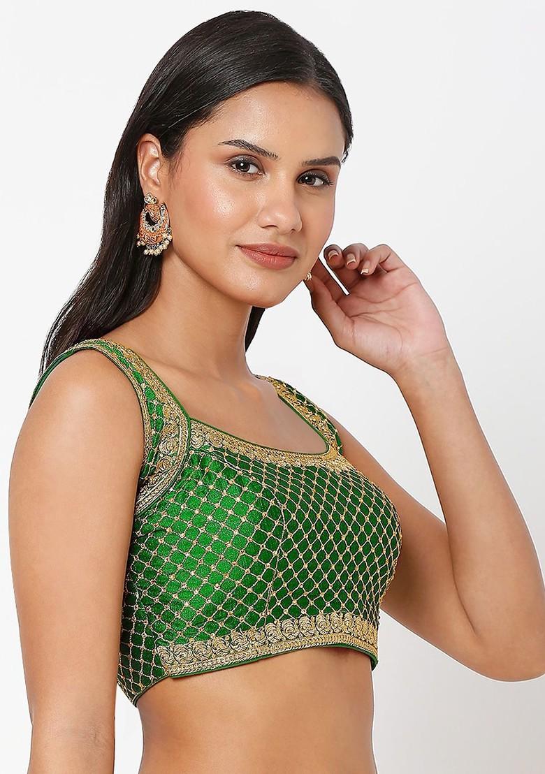 Green Embroidered Saree Blouse