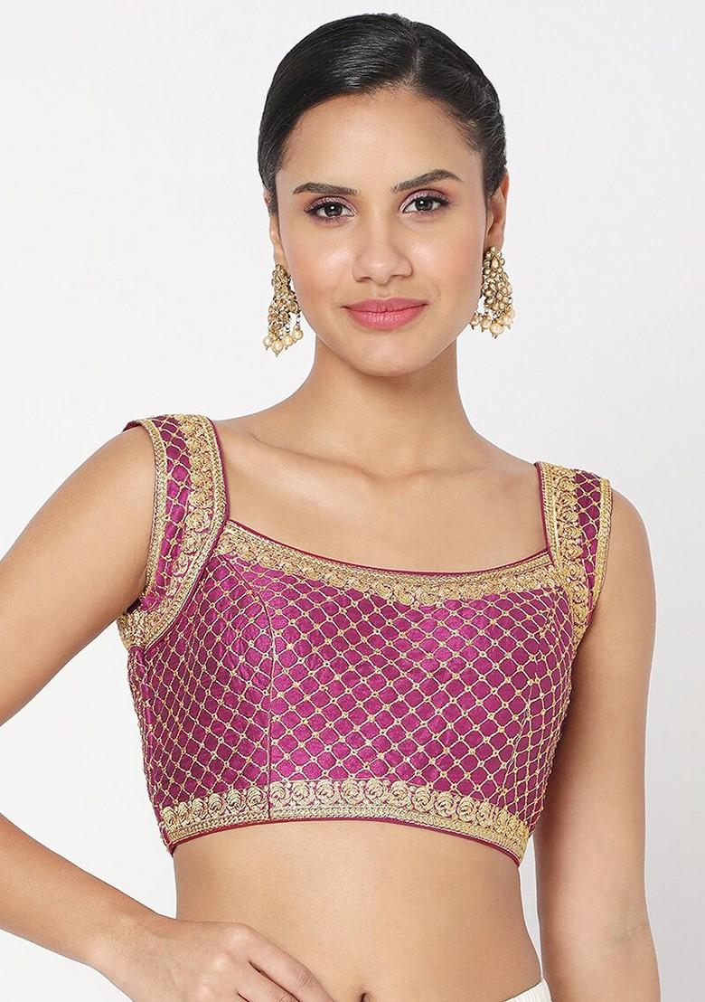 Women Purple Embroidered Saree Blouse