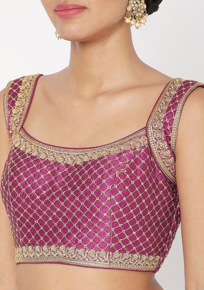 Women Purple Embroidered Saree Blouse