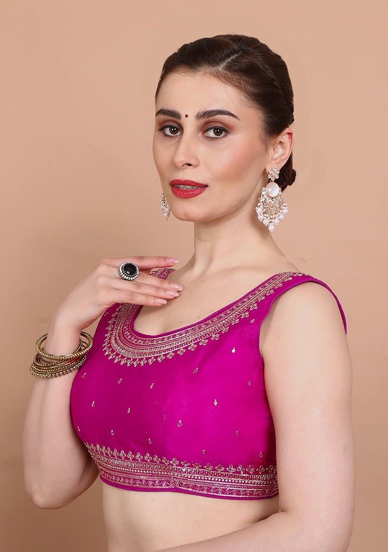 Round Neck Embroidered Saree Blouse