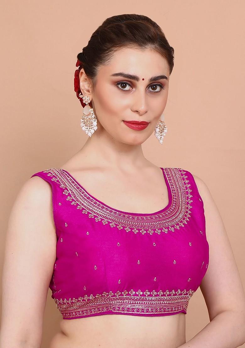 Round Neck Embroidered Saree Blouse