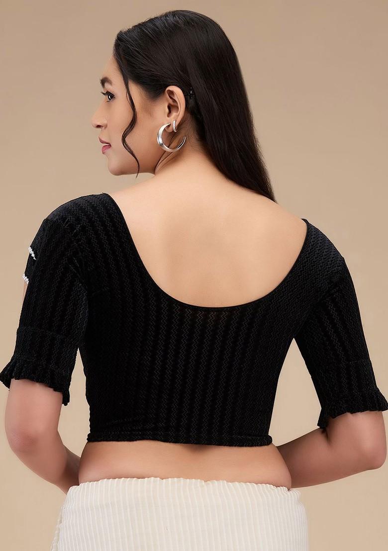 Self Design Velvet Readymade Non Padded Saree Blouse