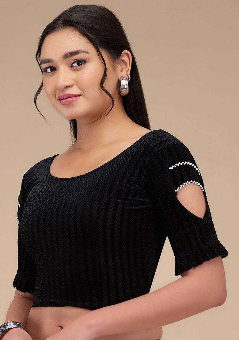 Self Design Velvet Readymade Non Padded Saree Blouse