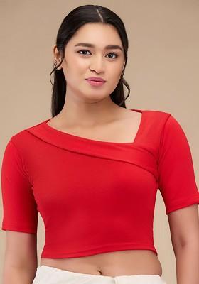 Asymmetric Neck Non Padded Readymade Saree Blouse