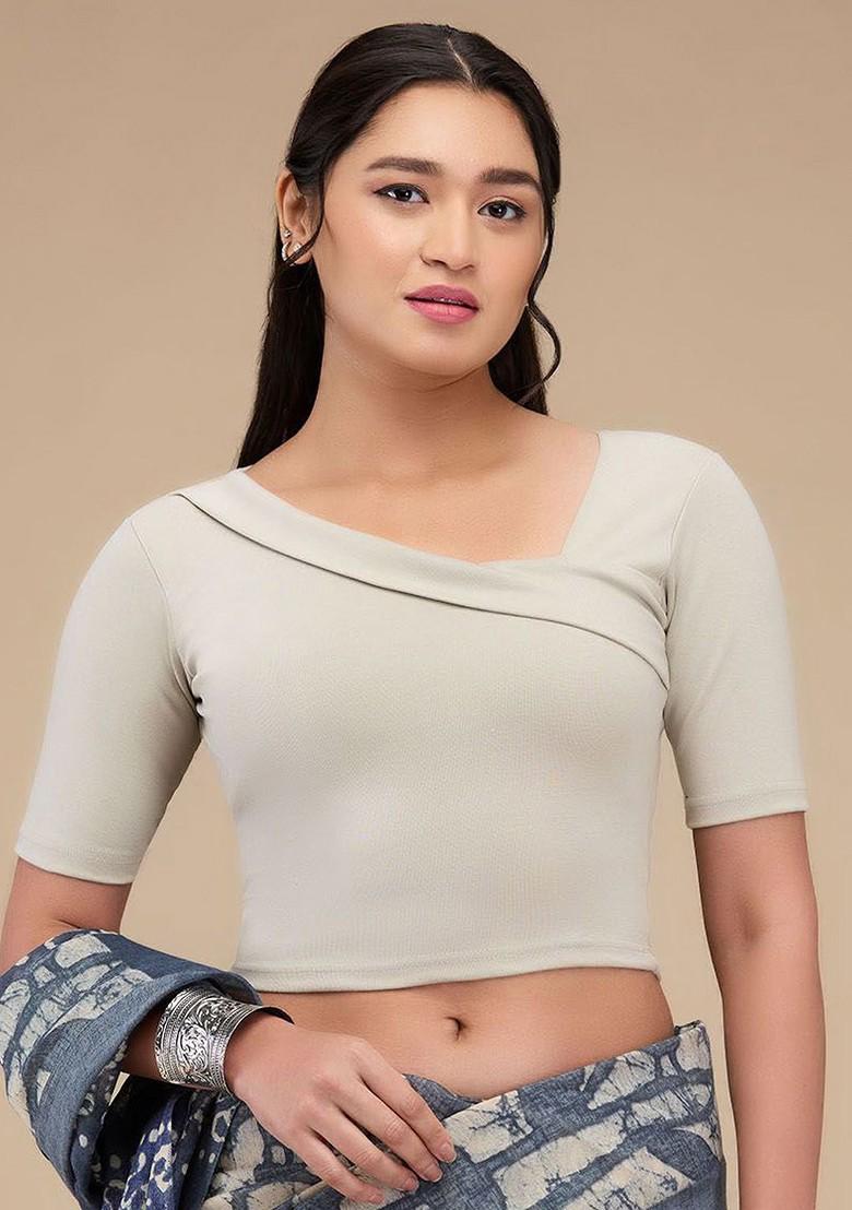 Asymmetric Neck Readymade Non Padded Saree Blouse