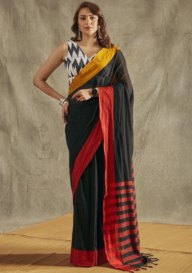 Ikat Print V Neck Sleeveless Readymade Saree Blouse