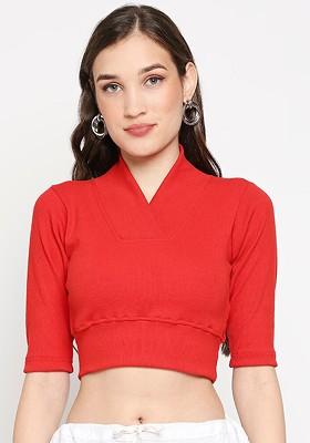 Red Solid Stretchable Readymade Saree Blouse