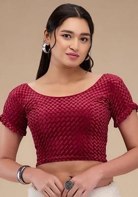 Self Design Velvet Readymade Non Padded Saree Blouse