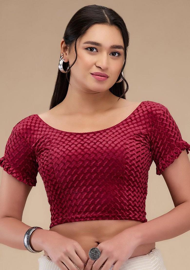 Self Design Velvet Readymade Non Padded Saree Blouse