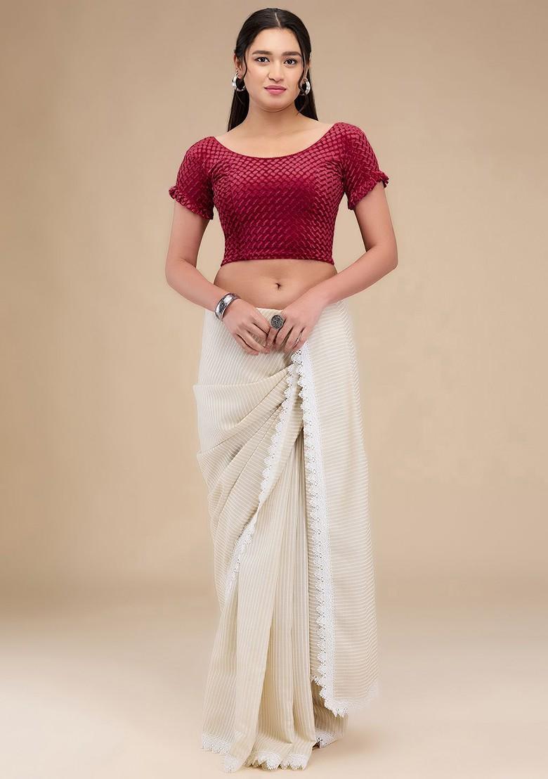 Self Design Velvet Readymade Non Padded Saree Blouse