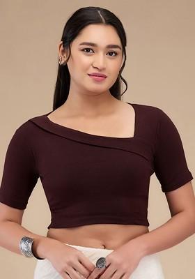 Asymmetric Neck Non Padded Readymade Saree Blouse