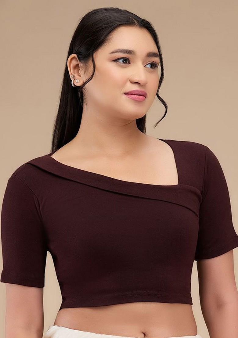 Asymmetric Neck Non Padded Readymade Saree Blouse