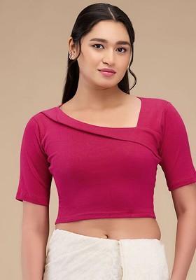 Asymmetric Neck Non Padded Readymade Saree Blouse