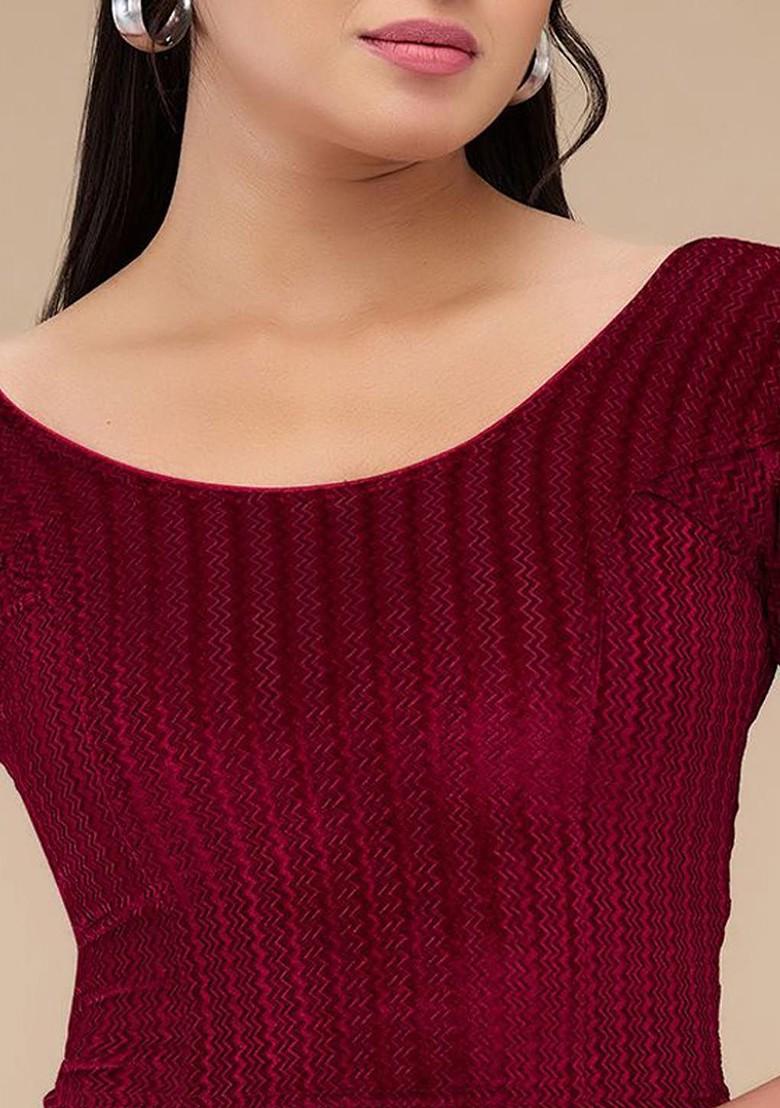 Self Design Velvet Readymade Non Padded Saree Blouse