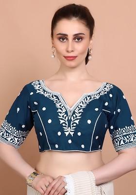 V Neck Embroidered Saree Blouse
