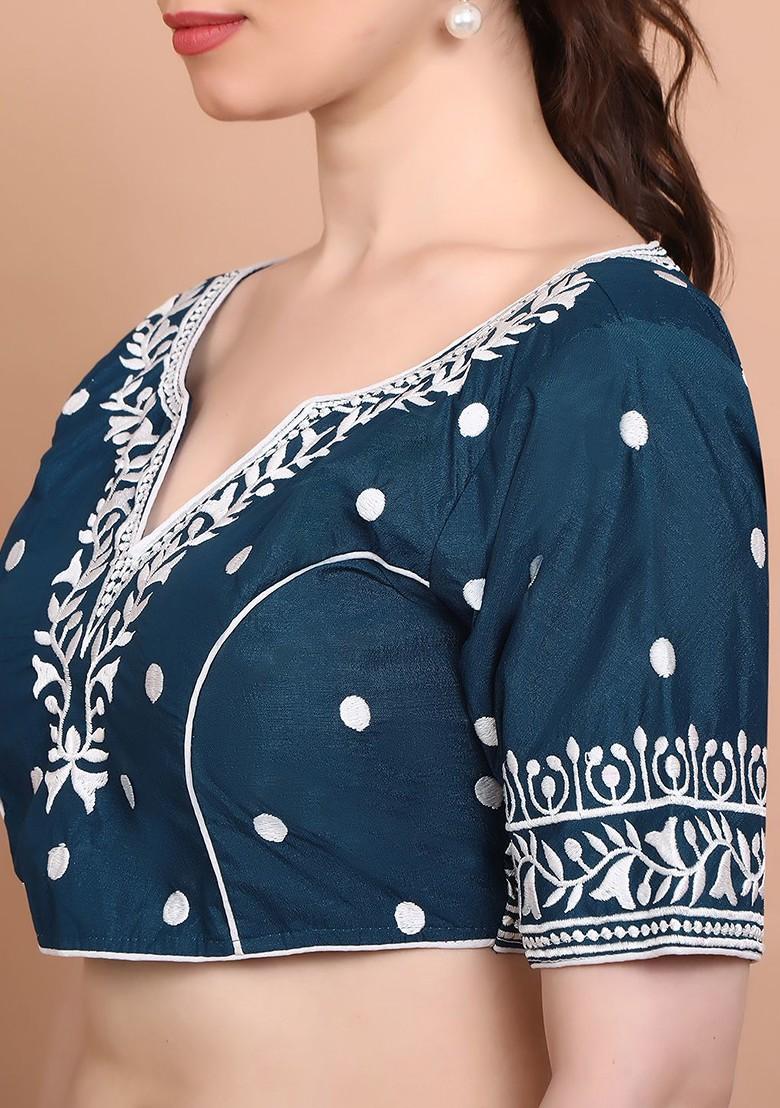V Neck Embroidered Saree Blouse