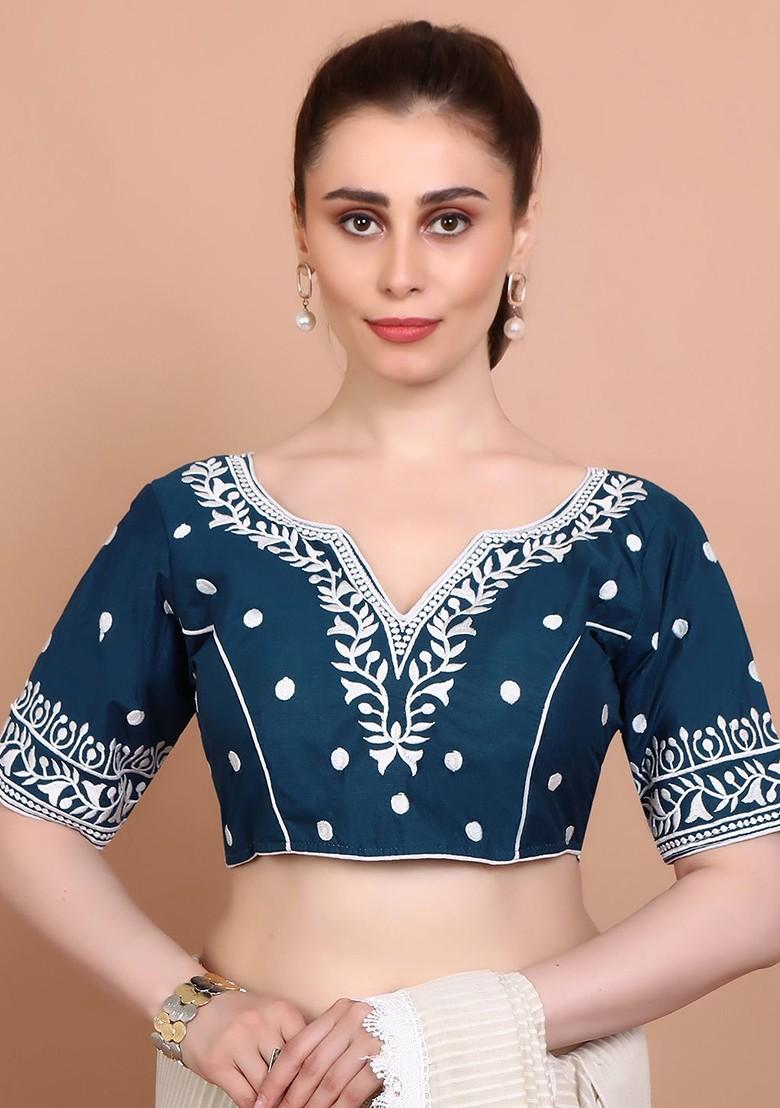 V Neck Embroidered Saree Blouse