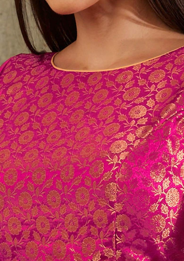 Floral Woven Design Brocade Saree Blouse