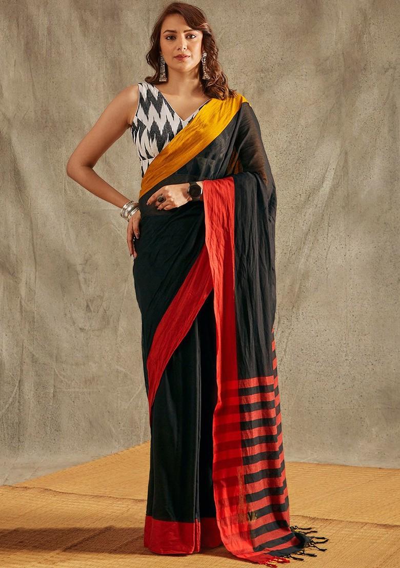 Printed V Neck Cotton Saree Blouse