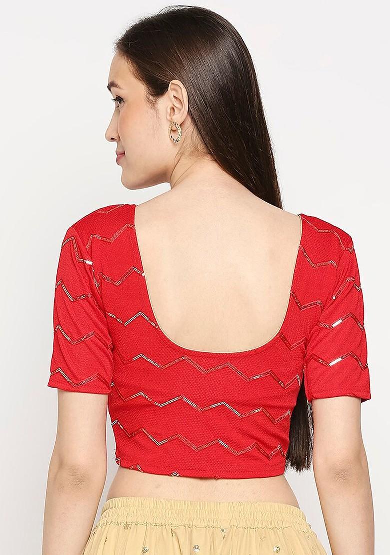 Red And Gold Coloured Embroidered Stretchable Readymade Saree Blouse