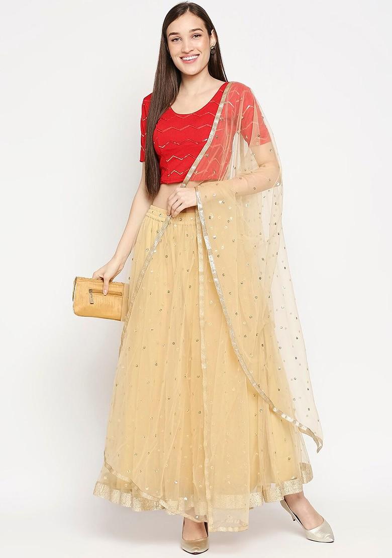 Red And Gold Coloured Embroidered Stretchable Readymade Saree Blouse