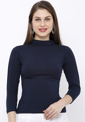 Women Navy Blue Solid Stretchable Readymade Saree Blouse