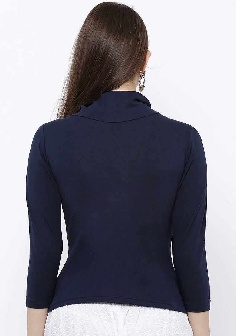 Women Navy Blue Solid Stretchable Readymade Saree Blouse